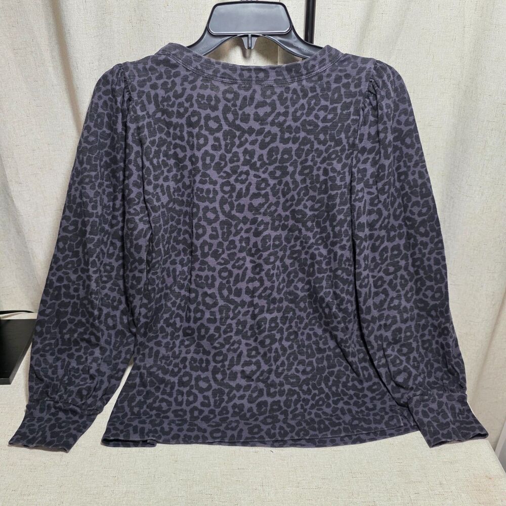 LOFT Womens Medium Waffle Knit Leopard Print Puff Sleeve Top